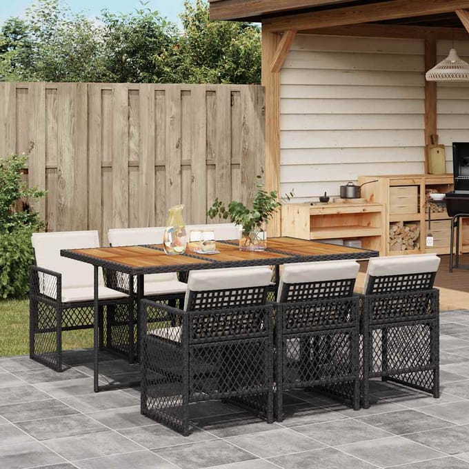 vidaXL - 7-delige - Tuinset - met - kussens - poly - rattan - zwart
