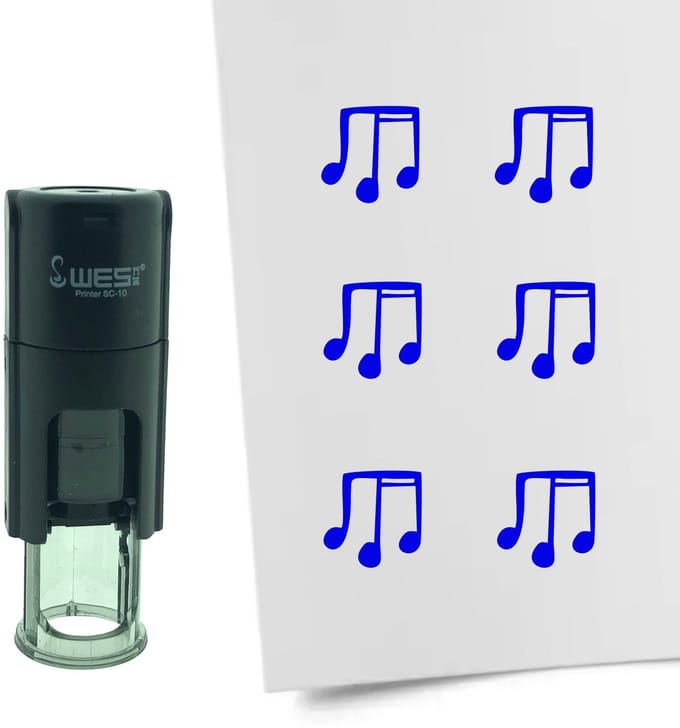CombiCraft Stempel Muzieknoten 10mm rond - blauwe inkt