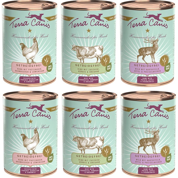 Terra Canis Graanvrij 6 x 400 g - Mixpakket (3 Soorten, Rund, Kip & Hert)