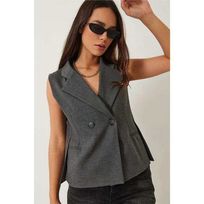 Fitted Sjaalkraag Vest met Knoopsluiting