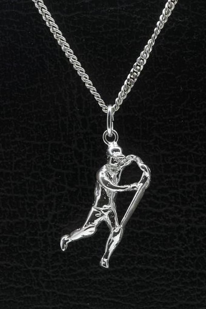 Zilveren Cricket slagman ketting hanger