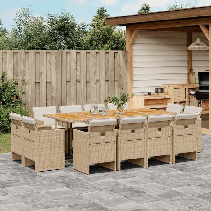 vidaXL - 13-delige - Tuinset - met - kussens - poly - rattan - beige
