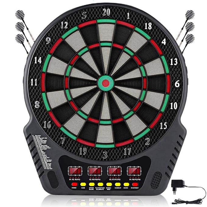 Cible de fléchettes électronique Machine à fléchettes multijoueur Cible de fléchettes avec 6 fléchettes, Pointes de rechange 27 Jeux et 243 Variantes pour 16 black