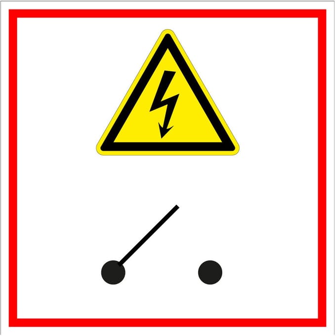 Hoofdschakelaar elektra sticker 200 x 200 mm
