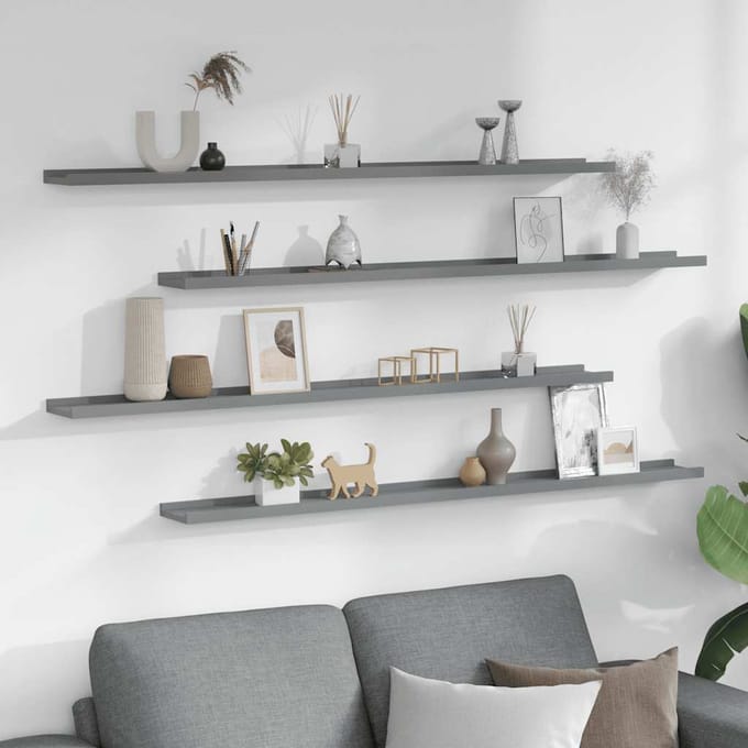 vidaXL - Wandschappen - 4 - st - 115x9x3 - cm - grijs