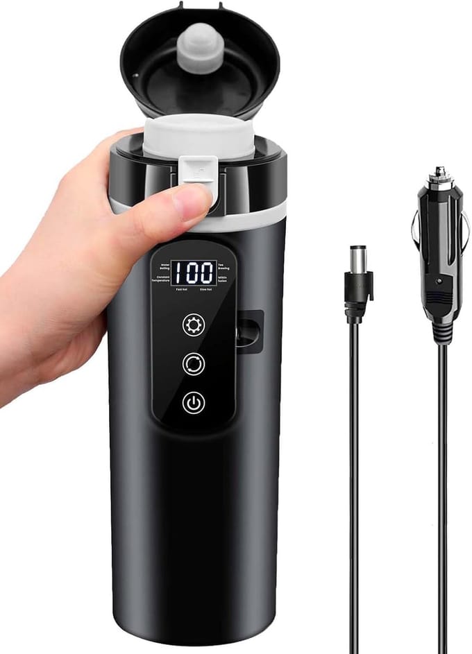 Autowaterkoker - Reis koker - Drinken onderweg - Intelligent touchscreen - 400 ml - Wit