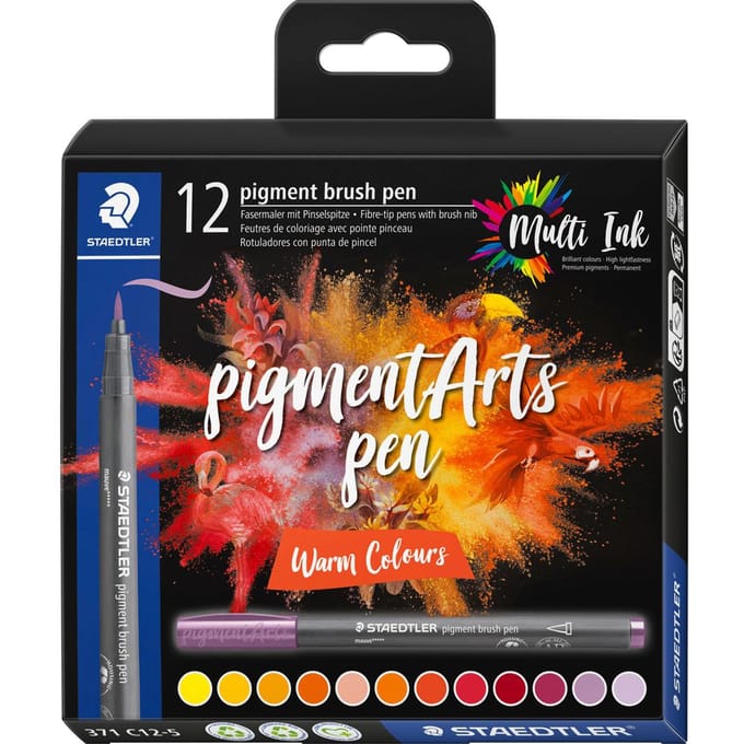 STAEDTLER Pigment brush pen, set van 12 - Warm Colours