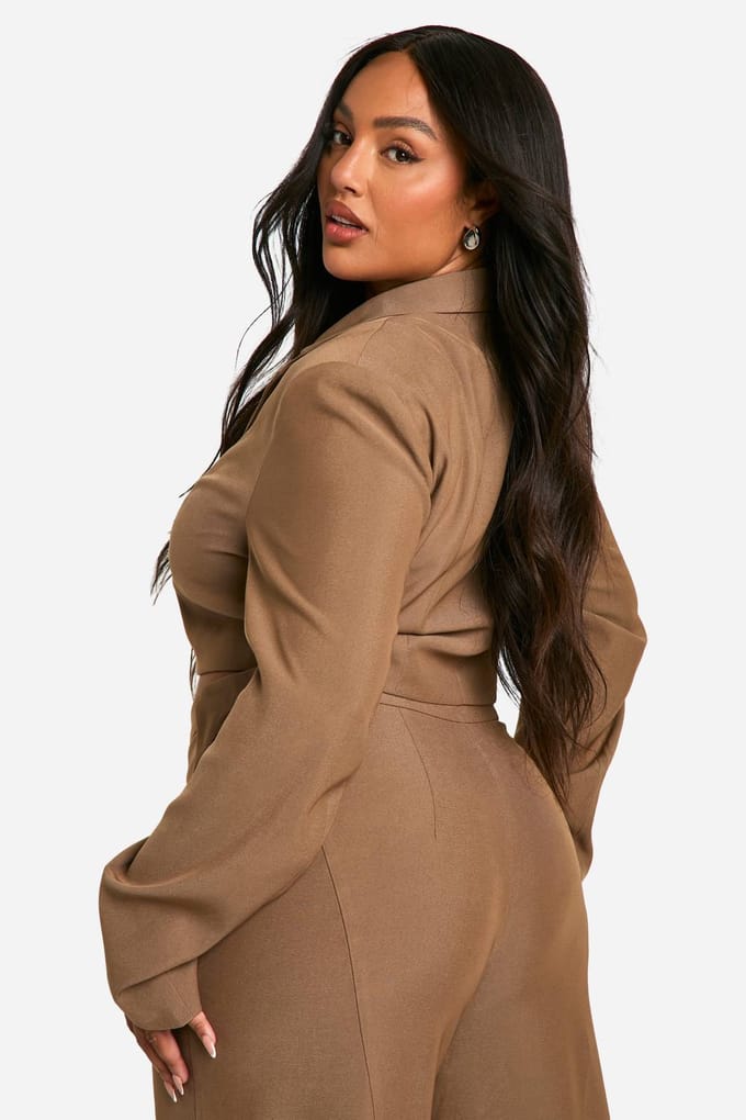 boohoo Dames Plus-blazer met corsetdetail | Taupe | Maat: 20