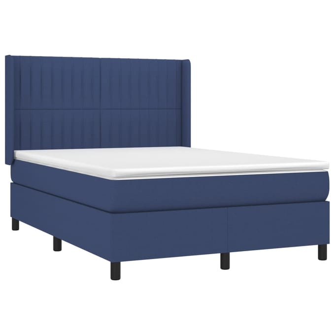 vidaXL - Boxspring - met - matras - stof - blauw - 140x190 - cm
