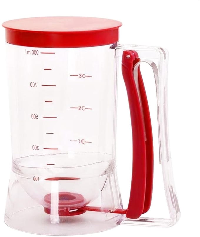 Deegdispenser - Pannenkoek Schenker - Bakken Maken - Lekvrij Ontwerp - 900 ml - Rood