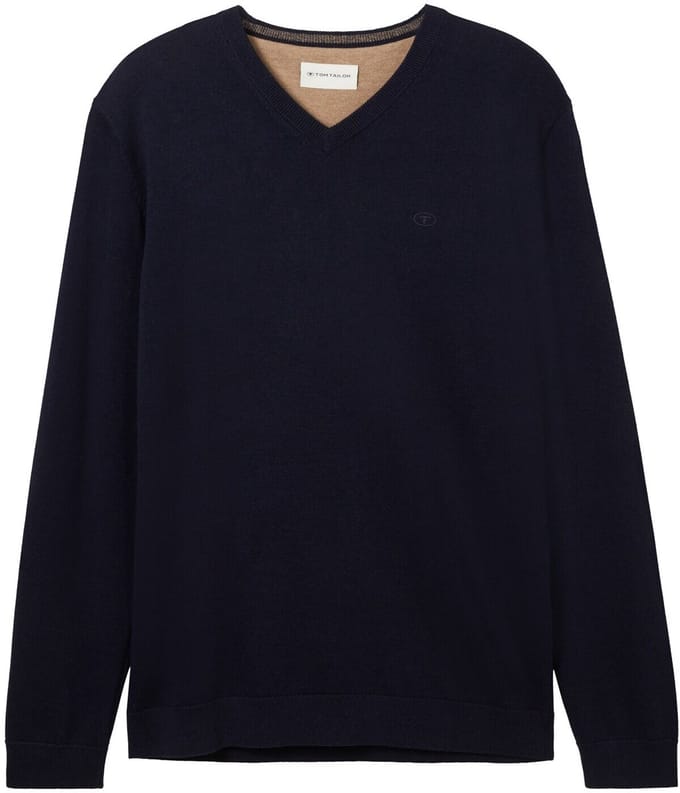 Tom Tailor - Gebreide trui met V-hals - Maat L - Knitted Navy Melange