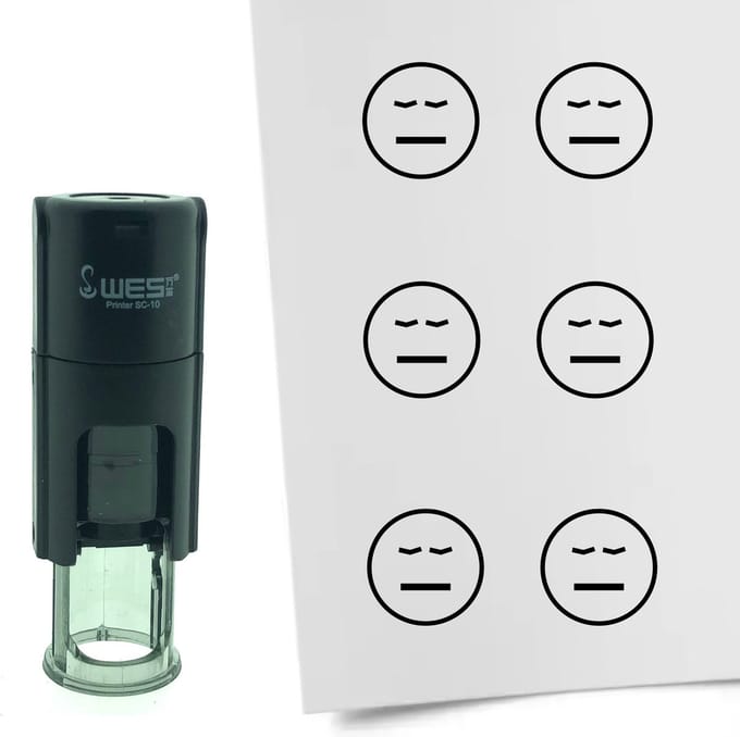 CombiCraft Stempel Smiley Vermoeid 10mm rond - zwarte inkt