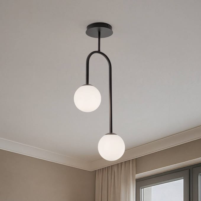 EMIBIG LIGHTING Atria plafondlamp, opaal/zwart, hoogte 76 cm, metaal, 2-lamps.