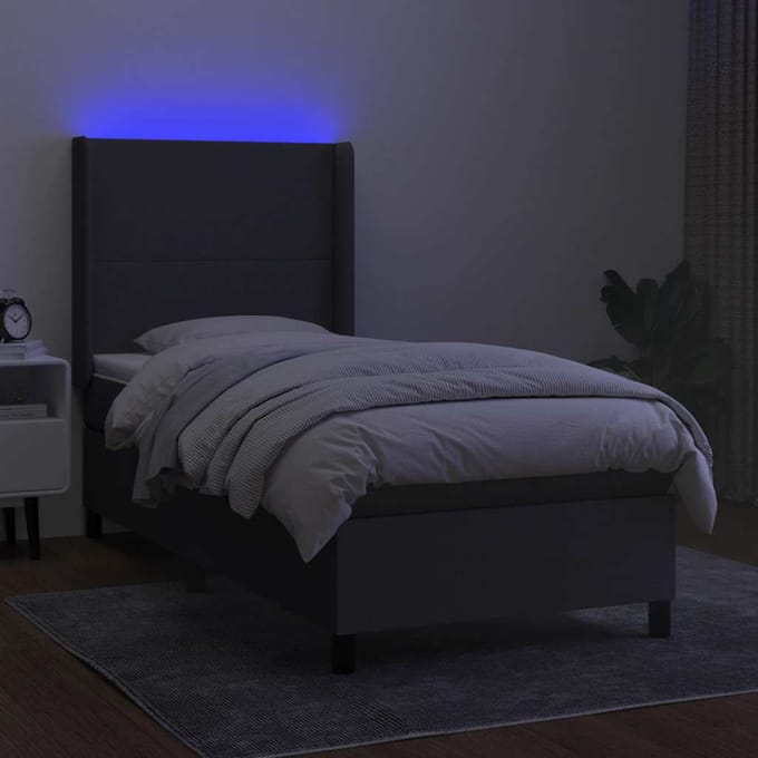 vidaXL - Boxspring - met - matras - en - LED - stof - donkergrijs - 80x200 - cm