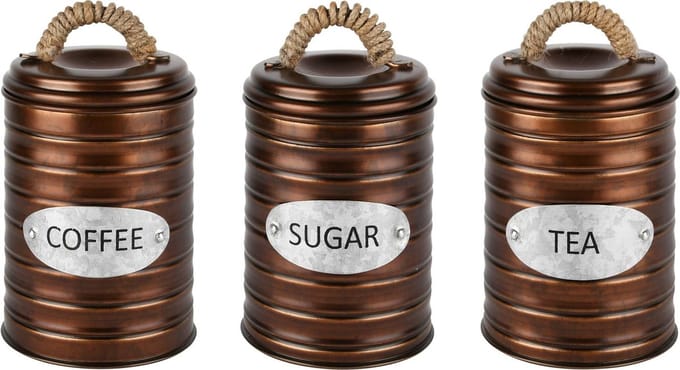 Dekoratief | Bewaarpot 'Coffee/Tea/Sugar',metaal, 10x10x14cm, set van 3 stuks | A228206