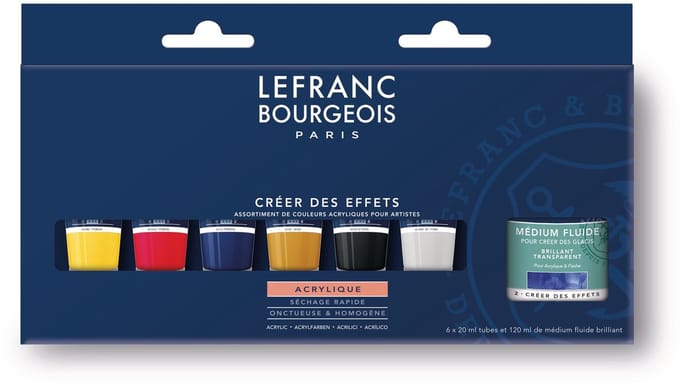 Lefranc Bourgeois 300343 Fine Acrylic Set „Create Effects“ | Acrylverf met Gloss Medium | 6×20 ml + 120 ml