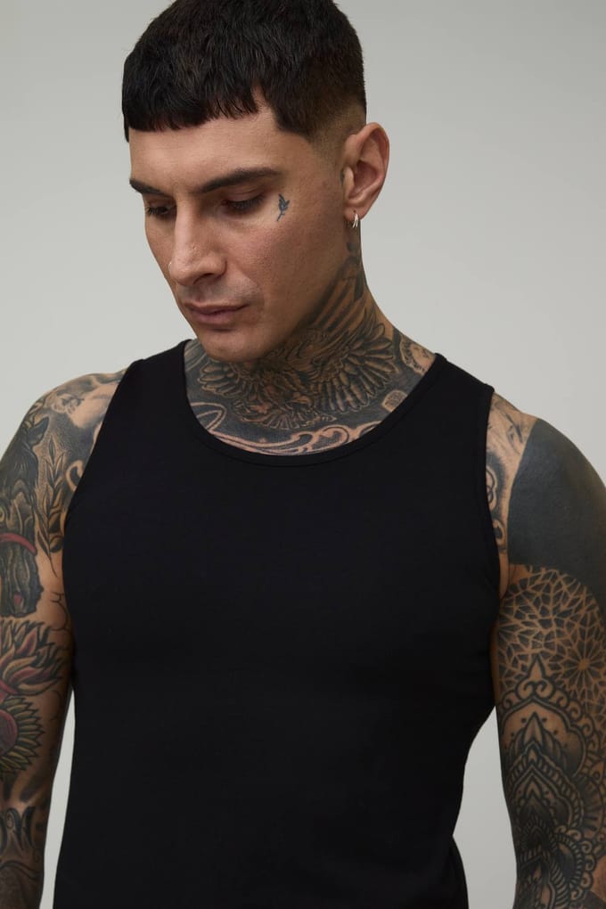 Tall Essential Regular Fit Ribbed Vest | Black | Size Medium