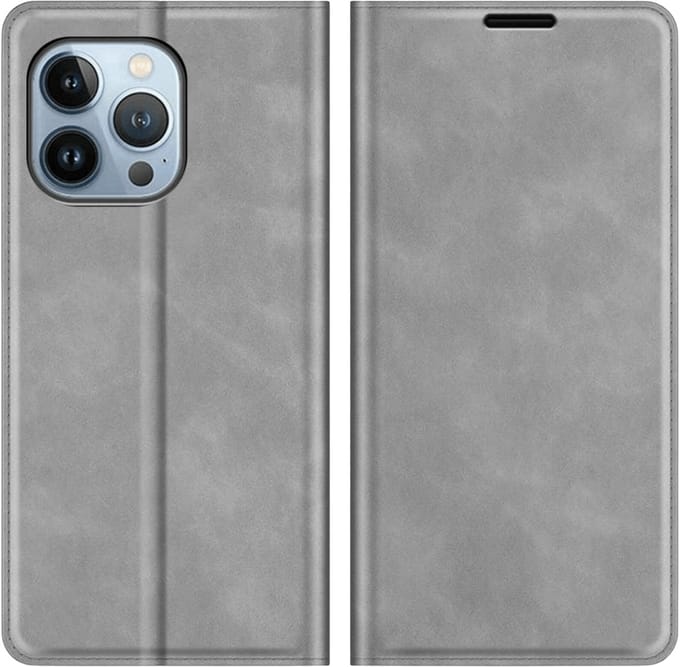Just in Case hoesje geschikt voor iPhone 14 Pro Max - Hoesje met Pasjeshouder - Luxe Book Case - Grijs