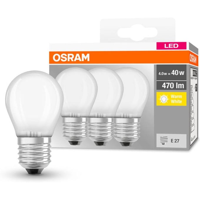 OSRAM LED druppel E27 P40 4W 2.700K 470lm mat per3