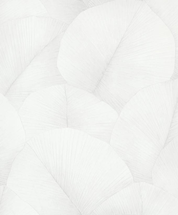 Kumano - Bladeren - Behang - Wallpaper - Vliesbehang - Wit - 0,53 x 10,05 M.