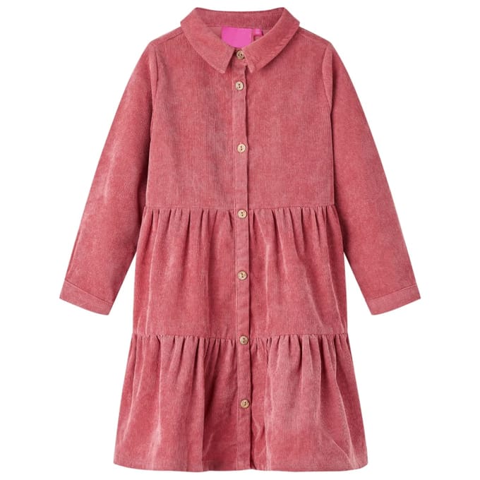 vidaXL - Kinderjurk - met - lange - mouwen - ribfluweel - 92 - oudroze