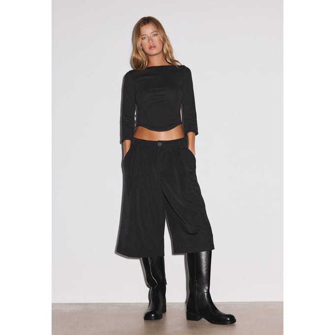 Stradivarius T-shirt met boothals  Zwart XS
