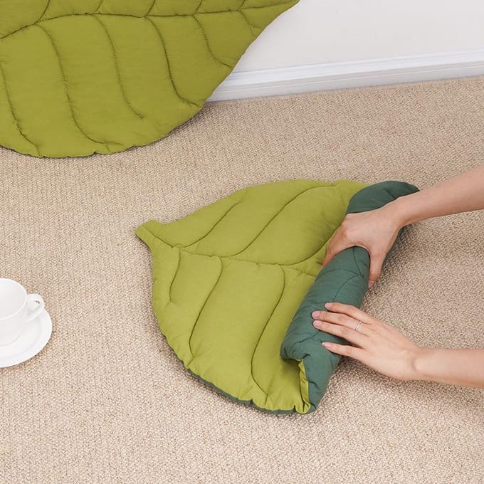 Tapis de lit en coton doux en forme de feuille pour chat, chaton, chiot, chien, couverture de sommeil pour animaux de compagnie, Double face, tapis de sol lavable vert
