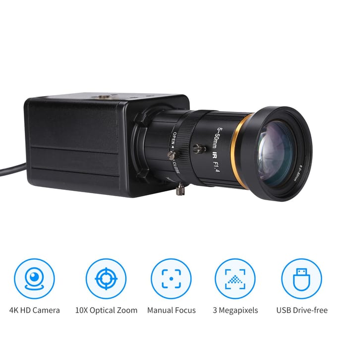 4K HD Camera Computercamera USB Webcam 10x Optische Zoom Handmatige Focus Automatische Belichtingscompensatie camera with microphone