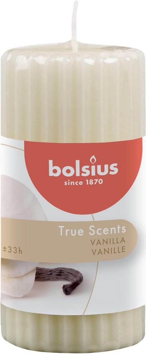 Bolsius - True Scents - Ribbed pillar - 120/58 - Vanilla