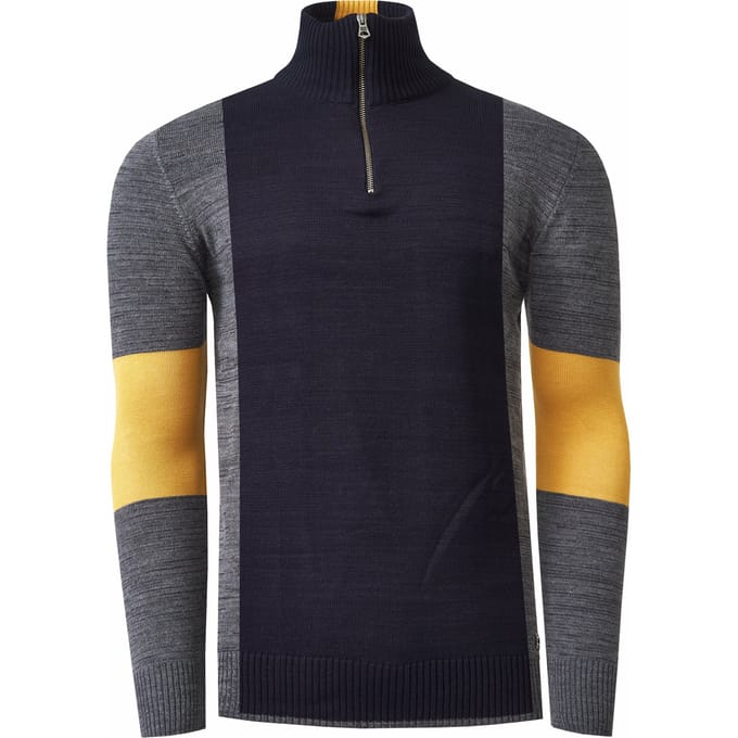 Fijn gebreide trui in colorblock-stijl met opstaande kraag