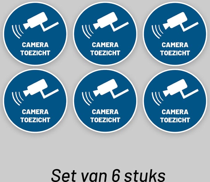 Voordeelset van 6 Camerabewaking Stickers 10cm ø