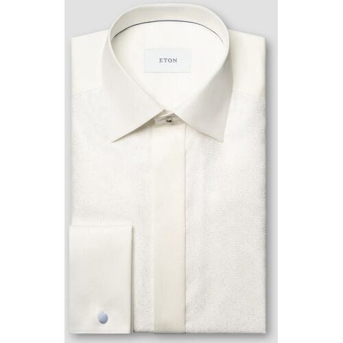 Eton Overhemd Lurex Paisley Bib Evening Poplin Off White / male