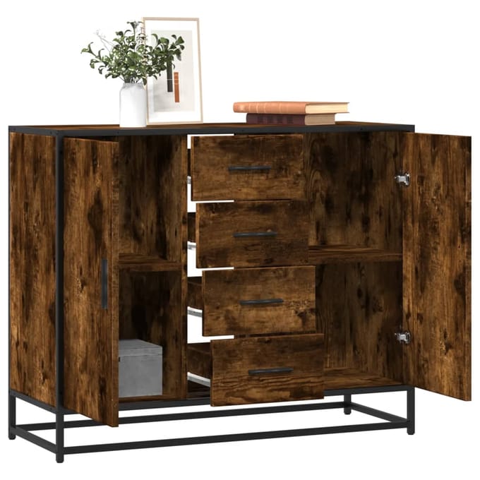vidaXL - Dressoir - 92x35x76 - cm - bewerkt - hout - gerookt - eikenkleurig