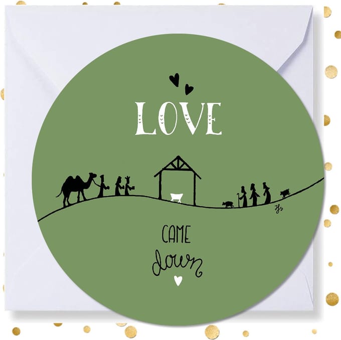 Kerstkaart rond ‘Love came down-’ - 10 stuks -met enveloppen - kerstkaarten