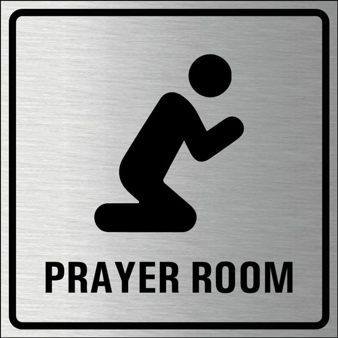Prayer room bordje, geborsteld aluminium 100 x 100 mm