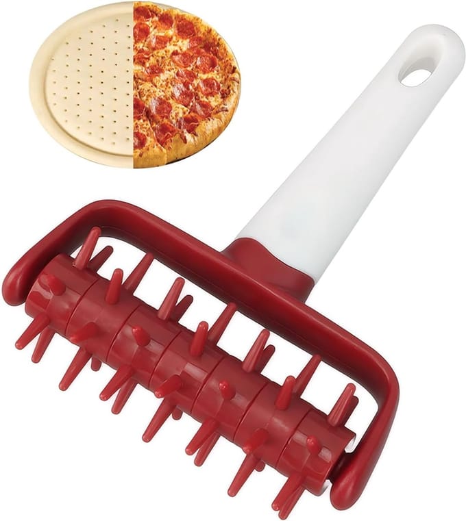 Pizzadeeg Roller - Plastic Deeg Gat Maker en Docking Tool voor Pizza, Koekjes, Taart, Gebak en Brood (Rood)