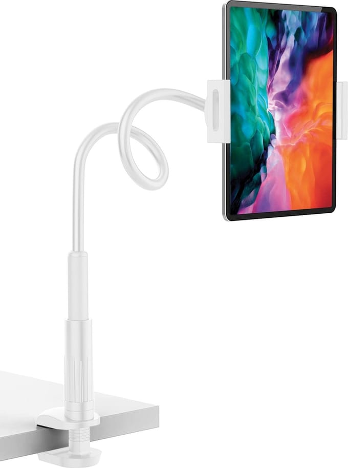 Cadorabo flexibele zwanenhals tablet houder mobiele telefoon houder in WIT geschikt voor thuis