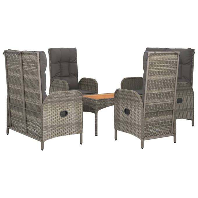 vidaXL - 5-delige - Tuinset - met - kussens - poly - rattan - grijs