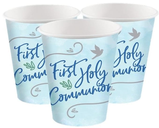 8 eerste communie papieren bekers blauw 250ml