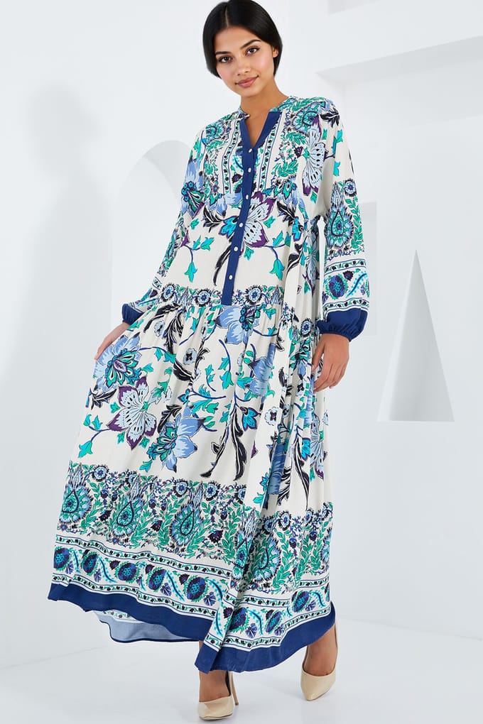 Gedrukt V-hals Maxi-jurk
