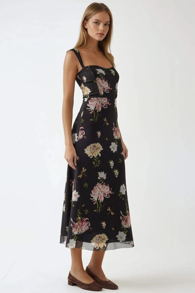 Geprinte Maxi-jurk met Hartkraag
