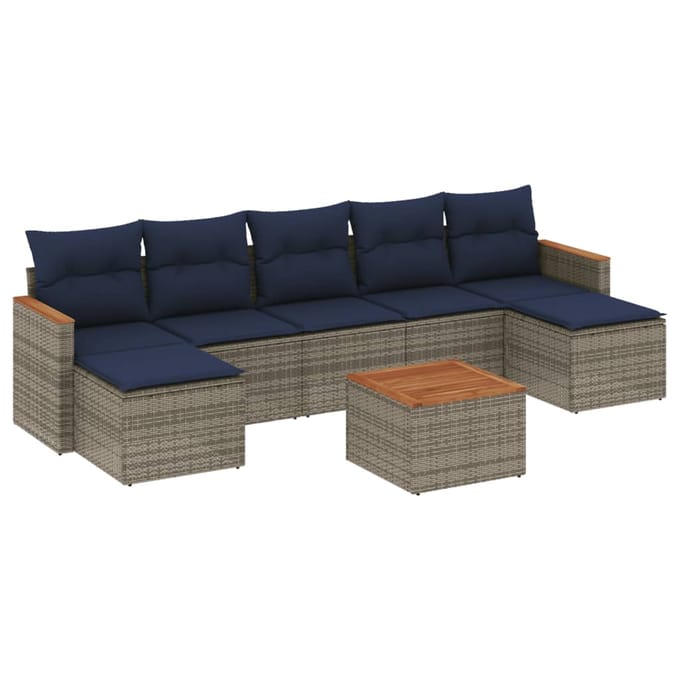 vidaXL - 8-delige - tuinbankset - met - kussens, - grijs - polyrotan