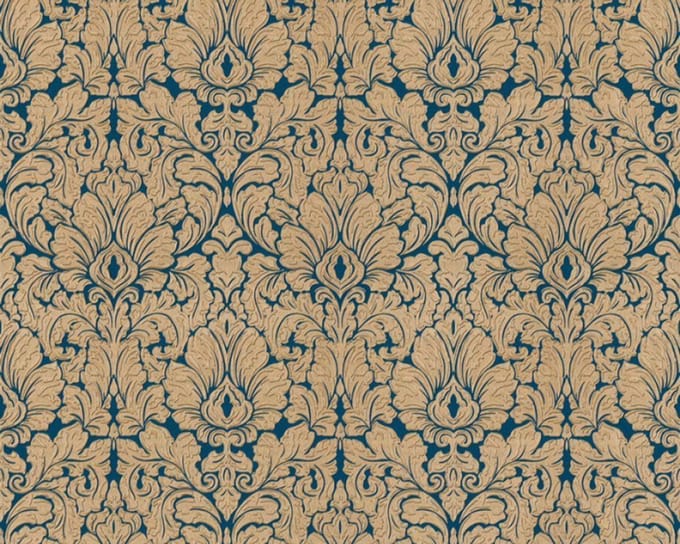 Ornamenten patroon barok behang blauw goud dubbelbreed