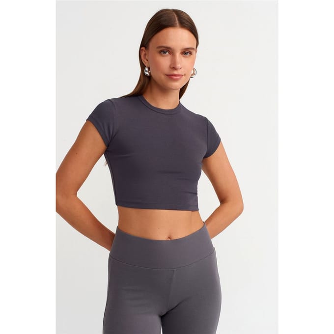 Dames Crop Slim-Fit Crew Neck T-Shirt