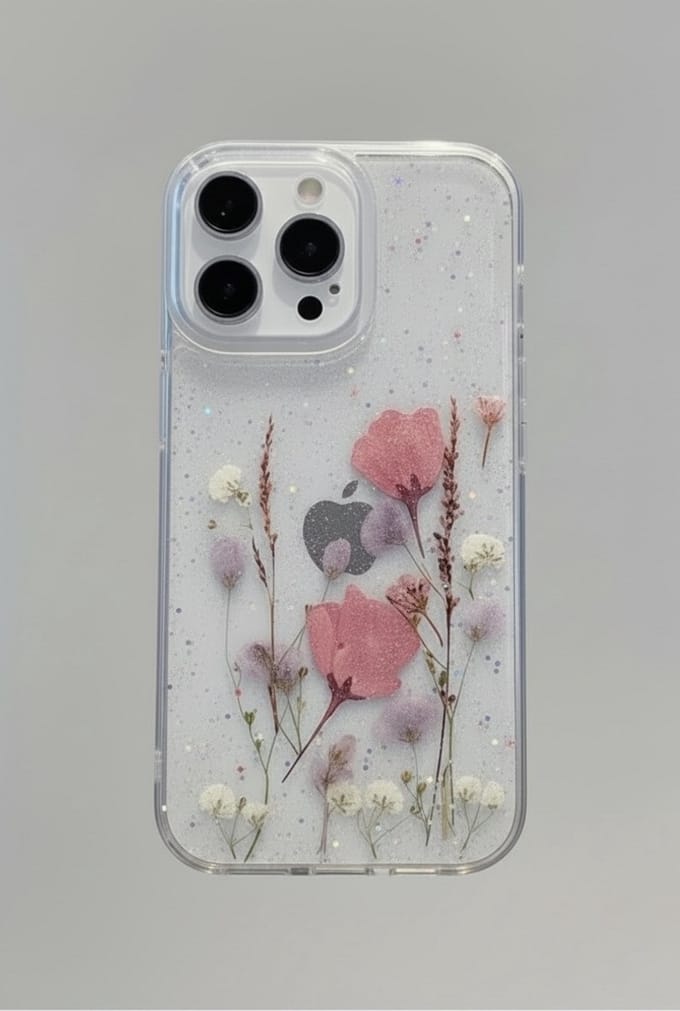 Telefoonhoesje - Iphone 16pro - gedroogde bloem roze