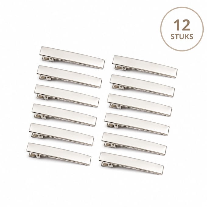 Haar in Stijl® 12 Platte Haarclips Zilver - Extra Sterk - Krokodilklemmen