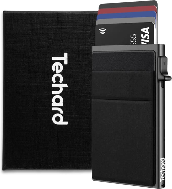Techard Pasjeshouder Creditcardhouder Kaarthouder RFID Bescherming Portemonnee Pashouder Uitschuifbaar 2026 Model - Inclusief Luxe Cadeaubox