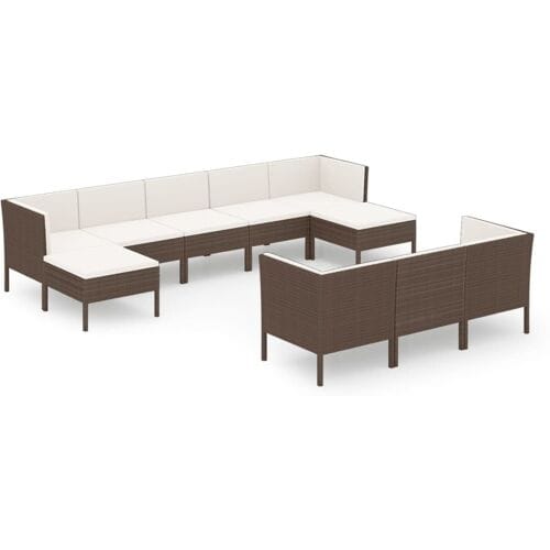 vidaXL - 10-delige - Loungeset - met - kussens - poly - rattan - bruin