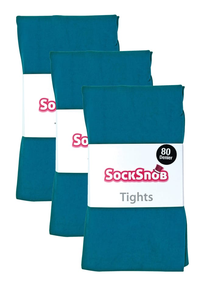 3 paar dames gekleurde ondoorzichtige 80 denier panty's - Groenblauw