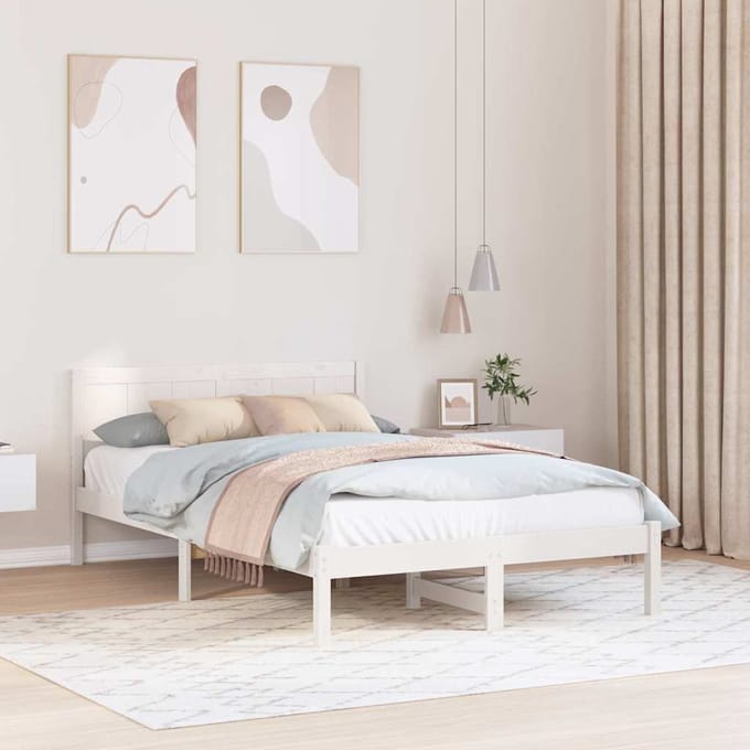 vidaXL - Bedframe - Wit - 140 - x - 190 - cm - Massief - grenenhout